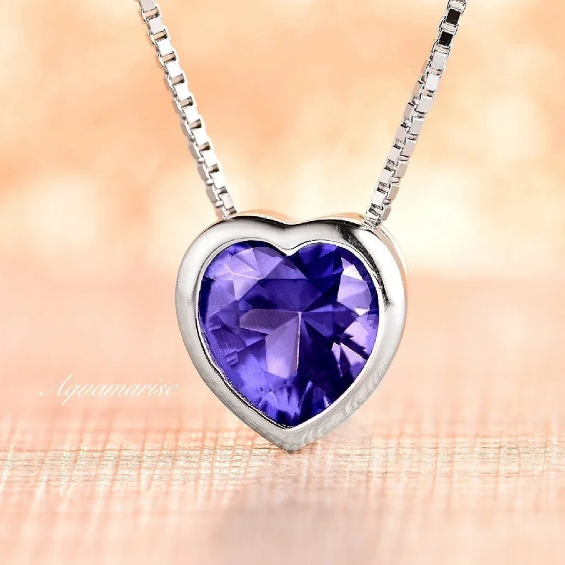 Butterfly Necklaces-Heart Tanzanite Necklace- Sterling Silver