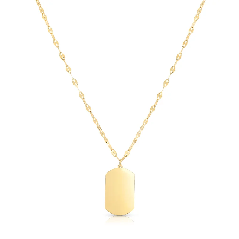 Pearl Necklaces-14k Yellow Engraveable Dog Tag Necklace