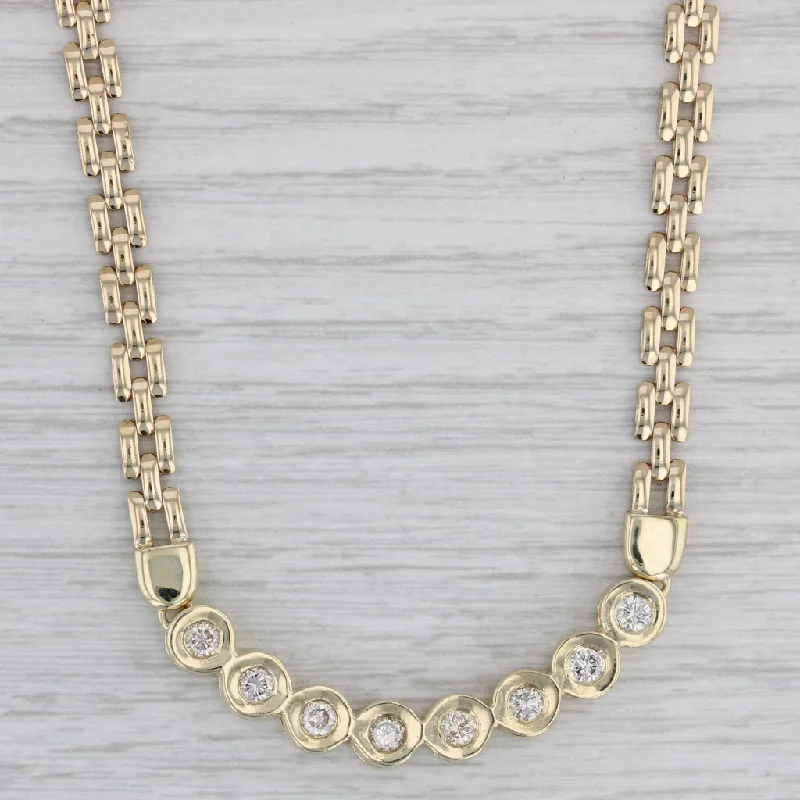 Artistic Necklaces-1ctw Diamond Contoured Stations Panther Chain Necklace 14k Yellow Gold 16.25"