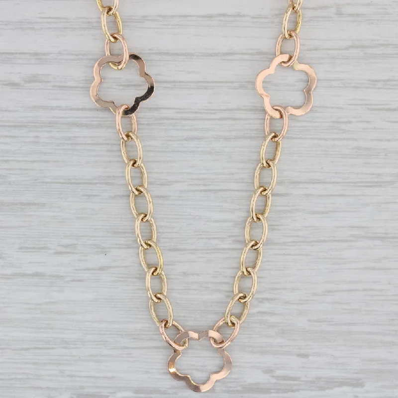 Modern Necklaces-Flower Station Necklace 14k Yellow Gold 16.5" Cable Chain