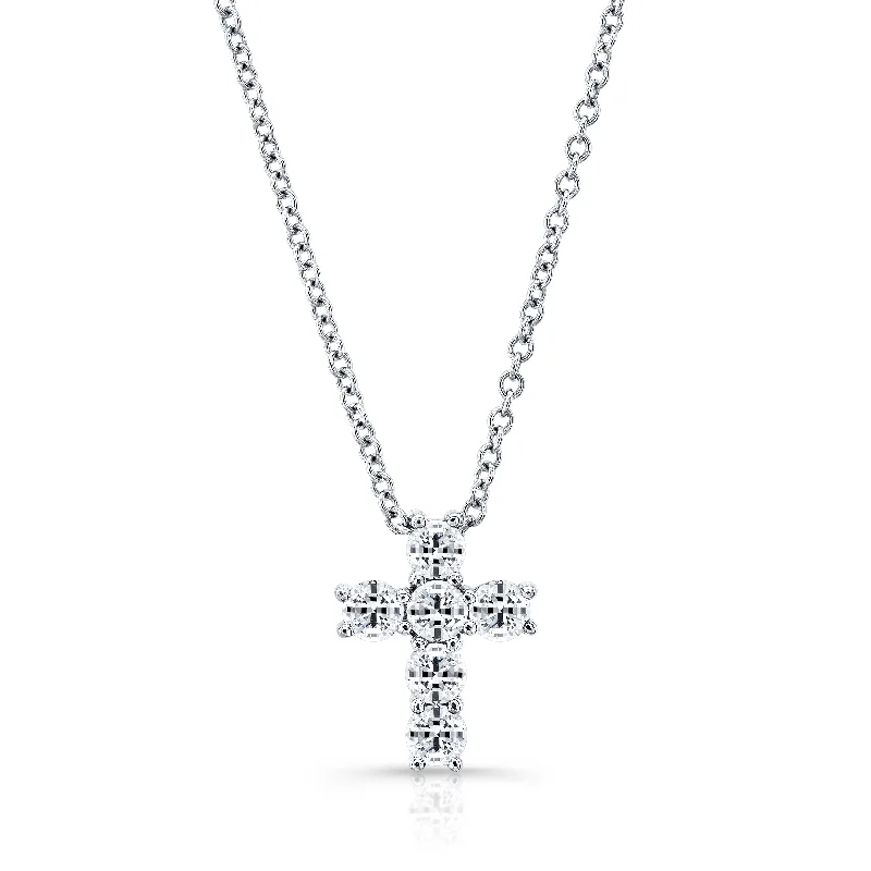 Silver Gemstone Necklaces-14K White Gold 6 Diamond Cross (4 Prong)