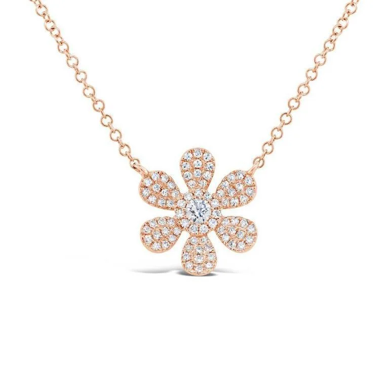 Colorful Necklaces-14K Rose Gold Diamond Daisy Flower Necklace