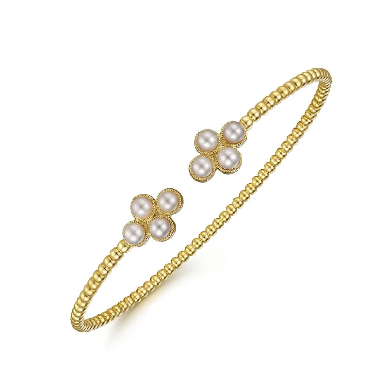 Classic Bangle Sets-Gabriel & Co. 14k Yellow Gold Pearl Bujukan Open Bangle Bracelet