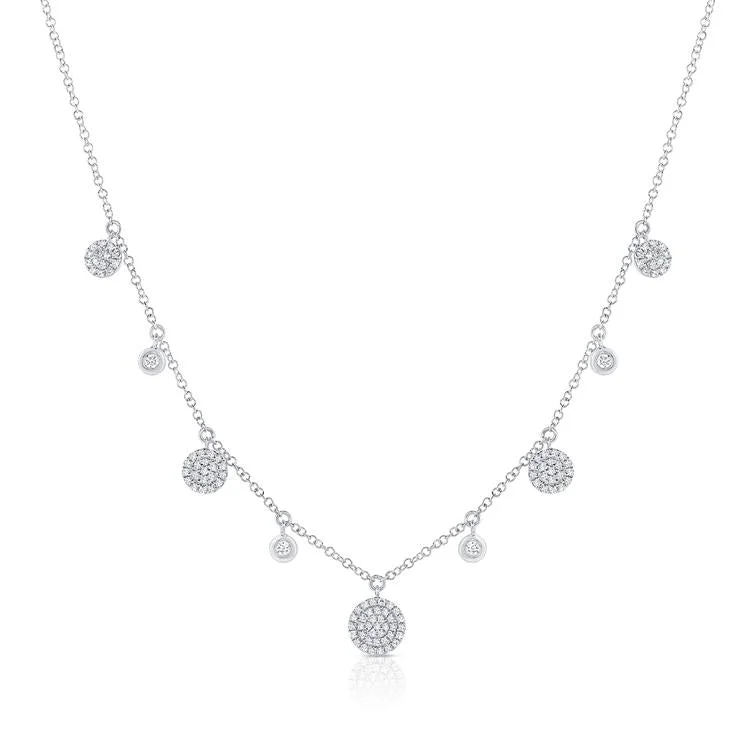 Bold Necklaces-14K White Gold Diamond Disc Dangle Necklace