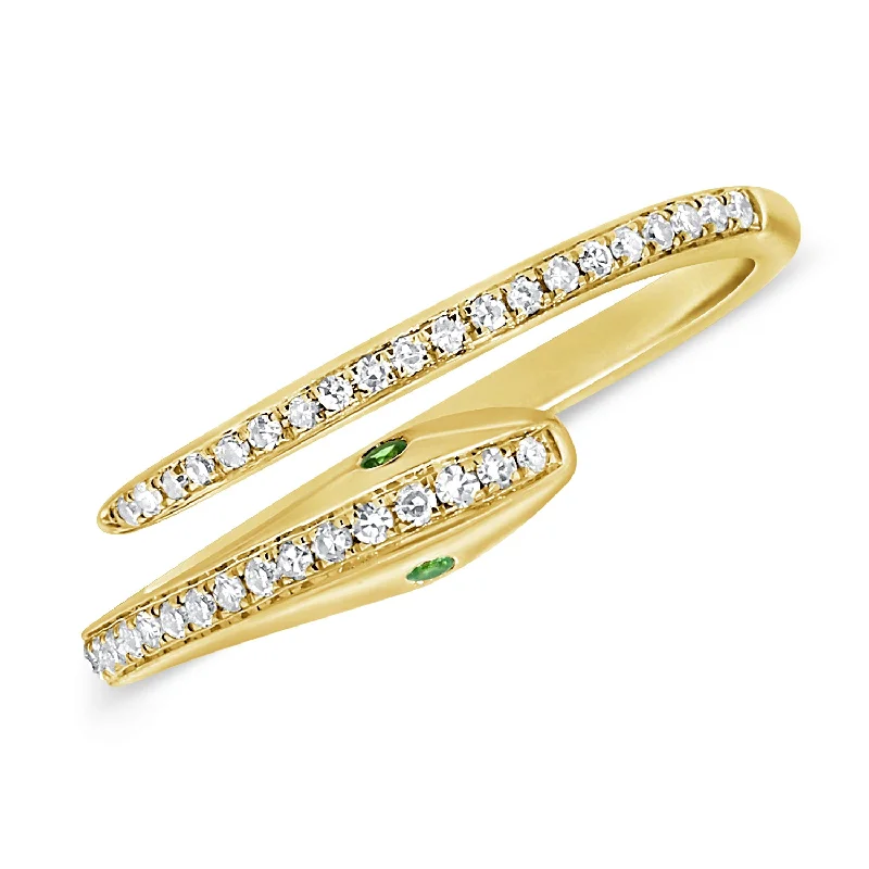 Gemstone Engagement Rings-Sleek Snake-Inspired Tsavorite & Diamond Wrap Ring in 14K Gold