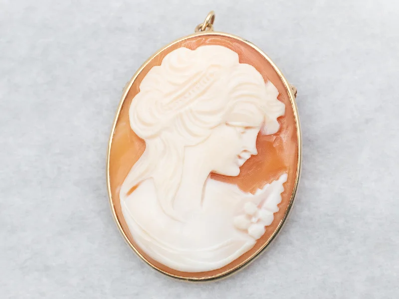 Unique Gemstone Brooch-Yellow Gold Oval Cut Cameo Brooch or Pendant