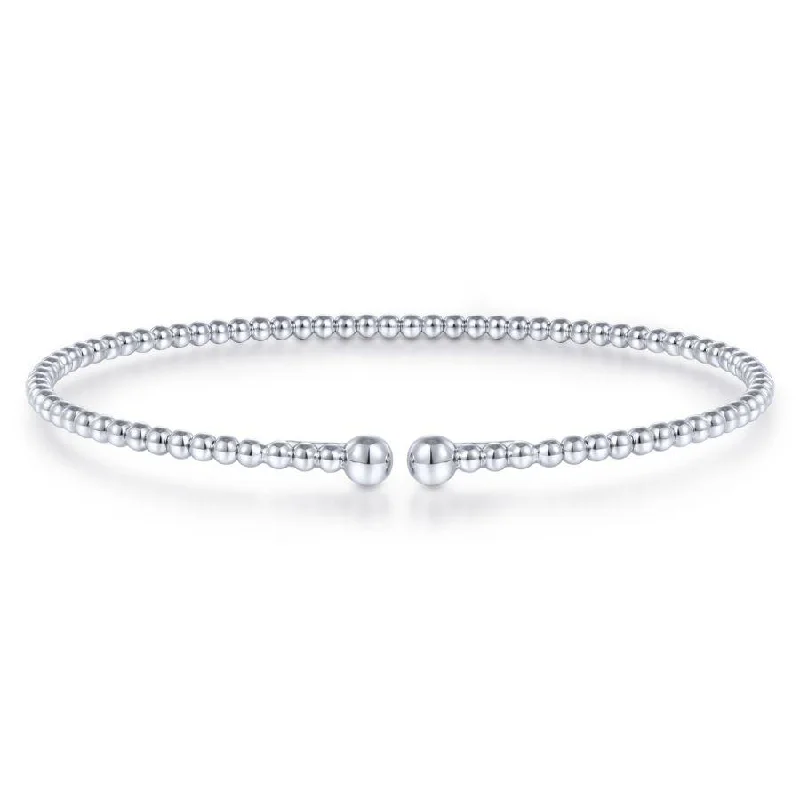 Silver Cuff Bangles-Gabriel & Co. - BG4107-62W4JJJ - Split 14K White Gold Beaded Bujukan Bangle