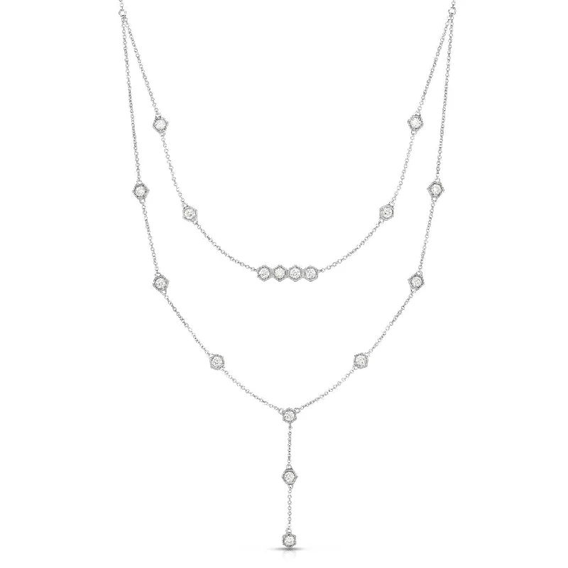 Multicolor Necklaces-14K White Gold Diamond Double Strand Necklace