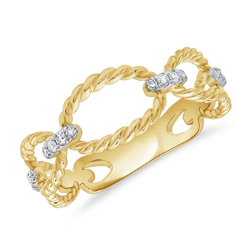 Wedding Band Rings-Rope-Style Chain Ring with Diamonds in 14K Gold