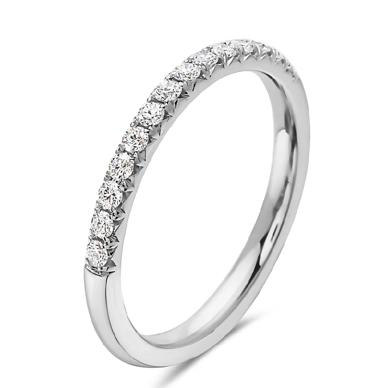 Unisex Rings-14k Gold Ladies Cut Down Wedding Band with Diamonds Half Way Around -DR01108