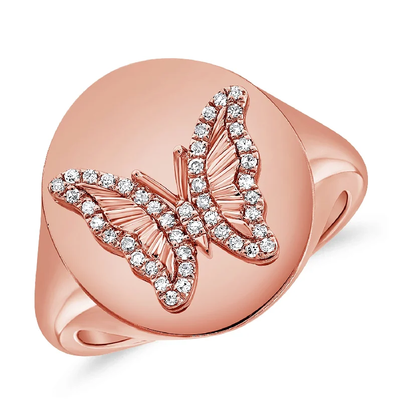 Simple Wedding Bands-Diamond Pinky Ring with a Butterfly Diamond Design set in 14kt Gold