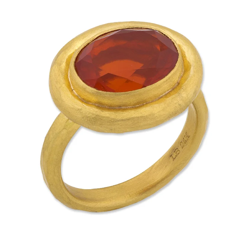 Adjustable Rings-Lika Behar "Delphi" Oval Mexican Fire Opal 24K Gold Ring DEL24-R-112-GFO-2