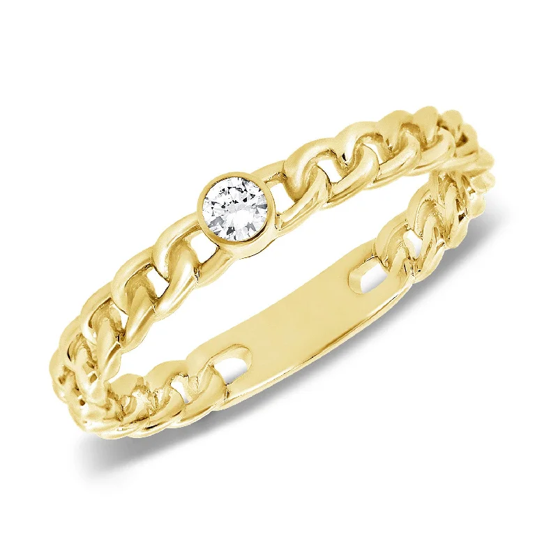 Gemstone Rings-14K Gold Chain Ring with Diamonds