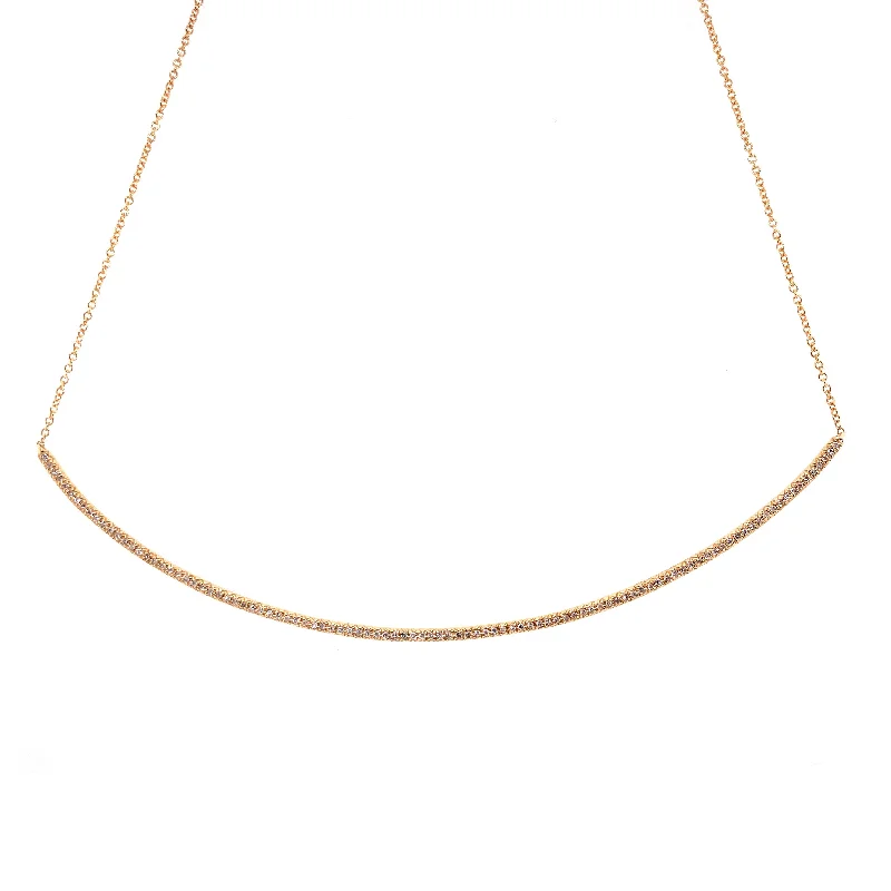 Crystal Necklaces-14K Yellow Gold Diamond Long Curved Bar Necklace