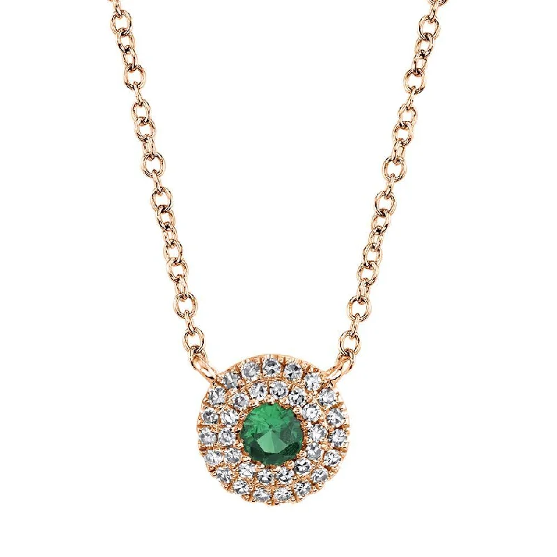 Pearl Necklaces-14K Rose Gold Diamond Green Garnet Necklace