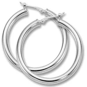 Textured Earrings-14K WHITE GOLD 31MM TUBE HOOP EARRINGS