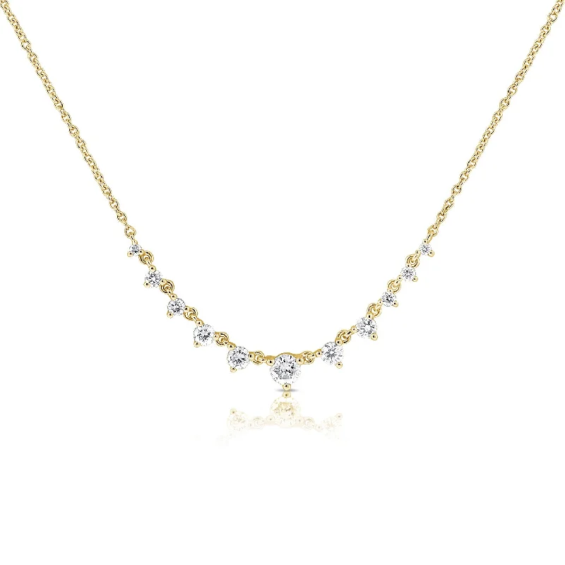 Silver Cross Necklaces-14K Yellow Gold Graduating Diamond Necklace