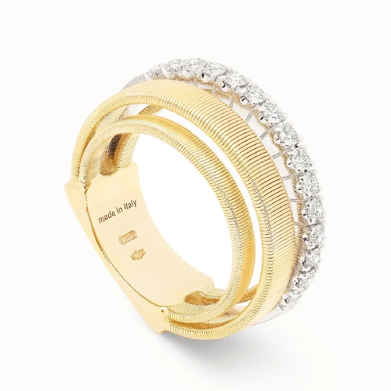 Wedding Set Rings for Men-Pre-Owned Marco Bicego 18K Yellow Gold 4-Strand Coil Diamond Pave Band Ring