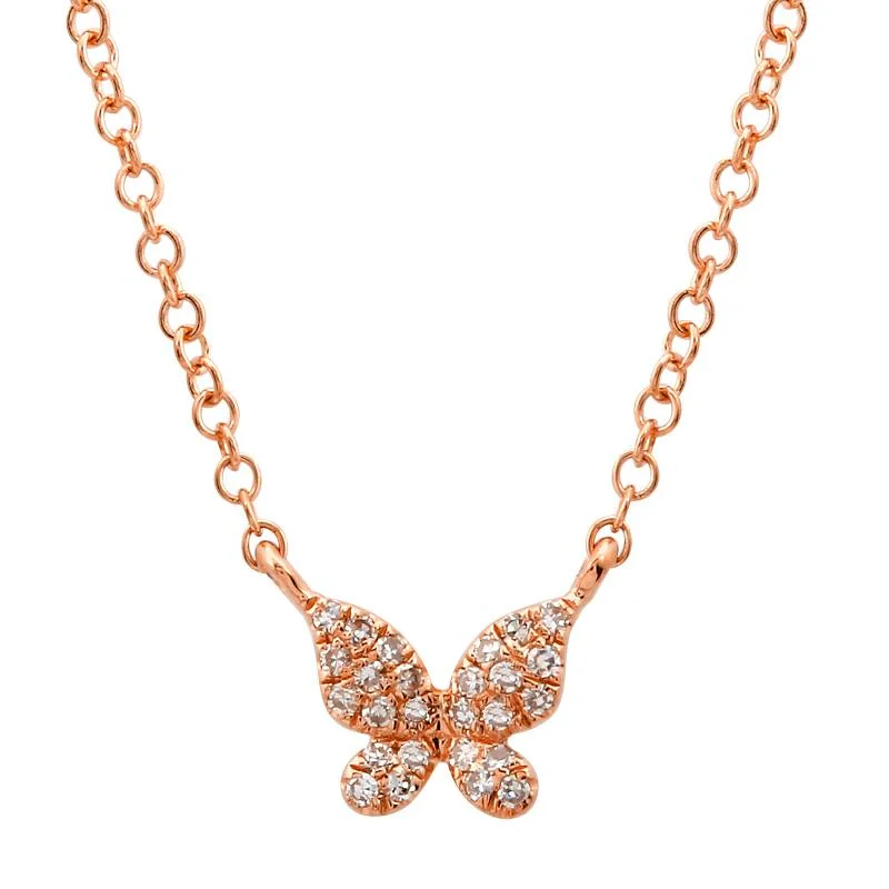 Silver Leaf Necklaces-14k Rose Gold Diamond Single Butterfly Necklace