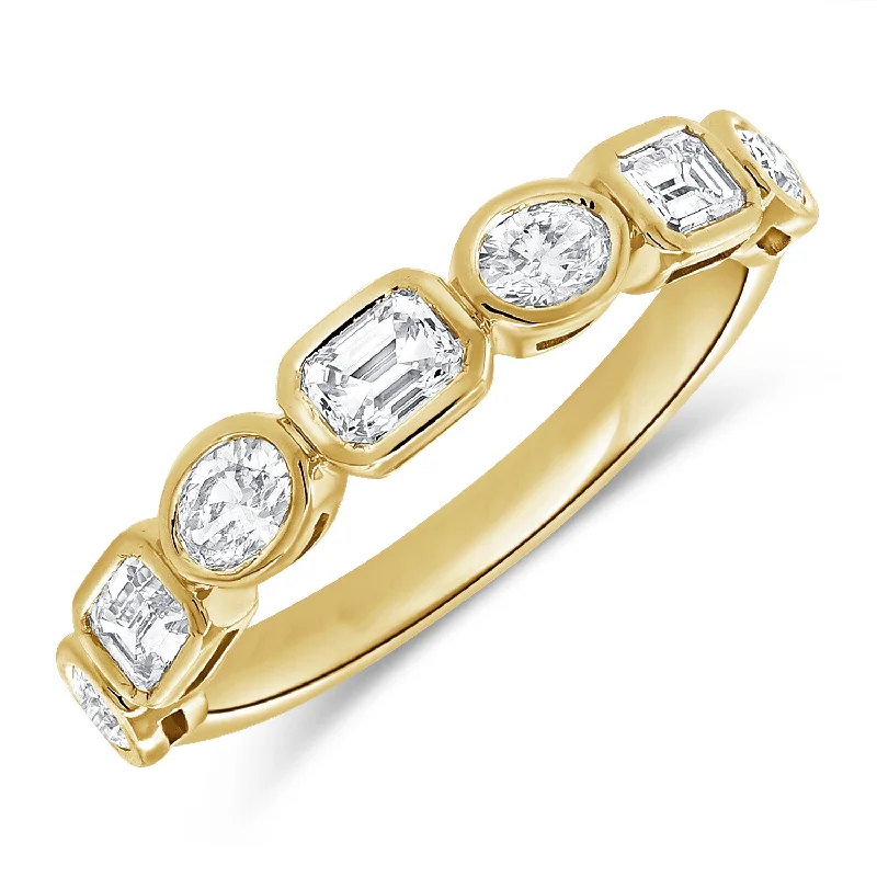 Custom Gold Rings-Elegant 14K Gold Mixed-Cut Diamond Band