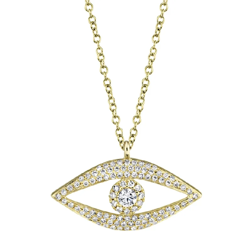 Bold Necklaces-14K Yellow Gold Diamond Evil Eye Necklace