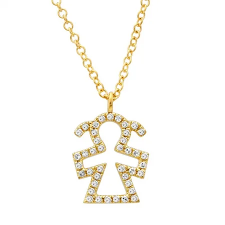 Geometric Necklaces-14k Yellow Gold Diamond Girl Necklace