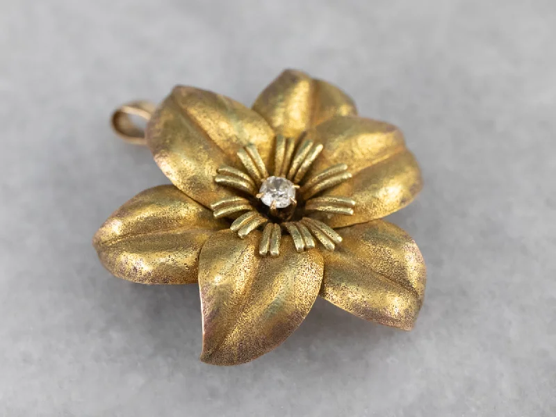 Beaded Floral Brooch-Antique Diamond Gold Flower Brooch Pendant