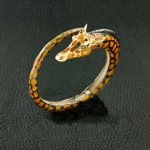 Beaded Bangles Set-Giraffe Bangle Bracelet with Brown Diamond Eyes