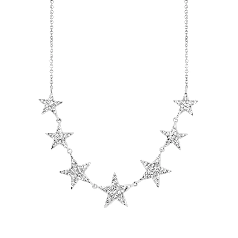 Beaded Necklaces-14K White Gold Diamond (7) Star Necklace