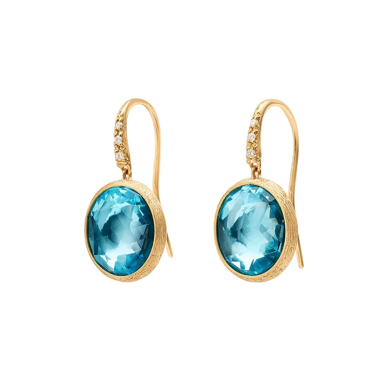 Crystal Earrings-Jaipur Blue Topaz Drop Earrings with Diamonds