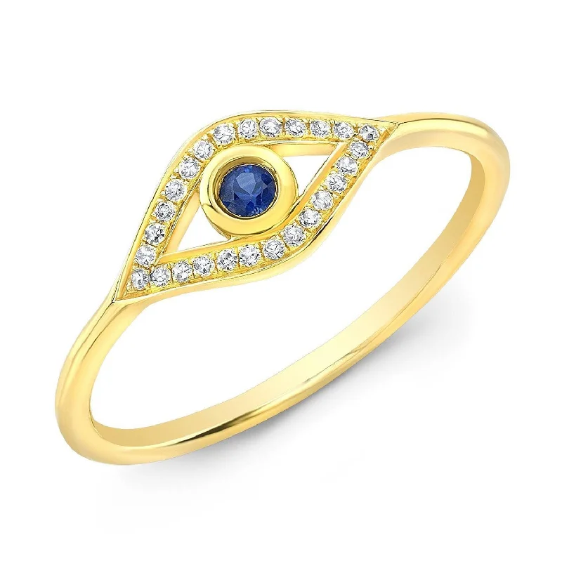 Fashion Rings-Elegant Evil Eye Ring with Sapphire and Diamonds in 14K Gold