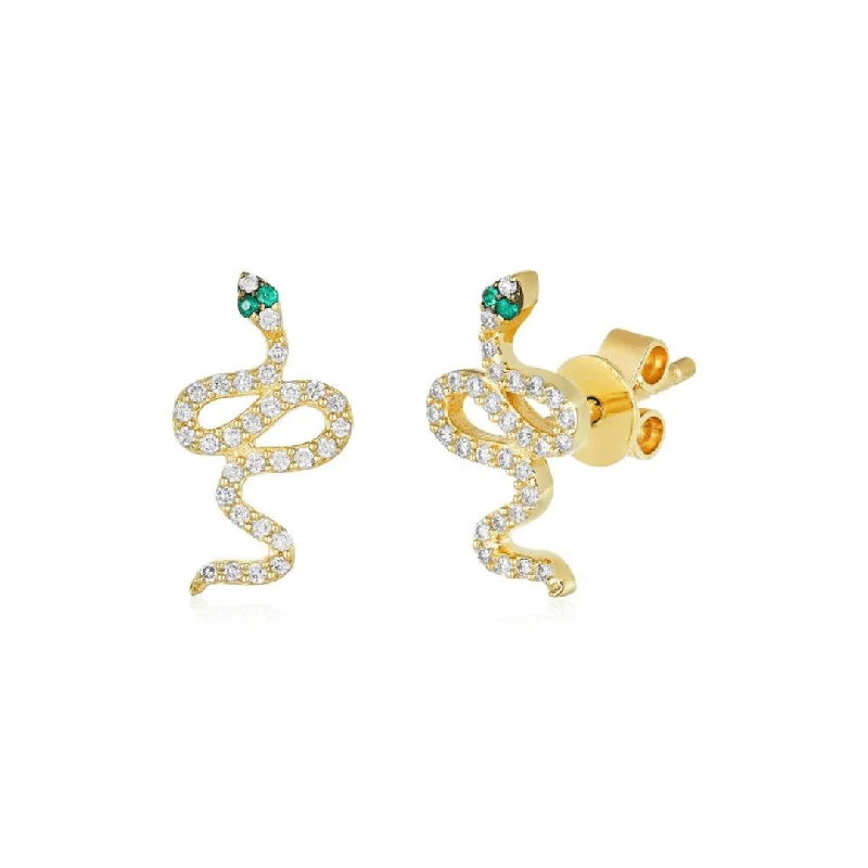 Glass Earrings-Pave Slithering Snake Stud