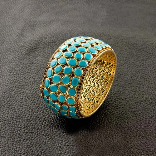 Designer Wedding Bangles-Turquoise & Black Spinel Bangle