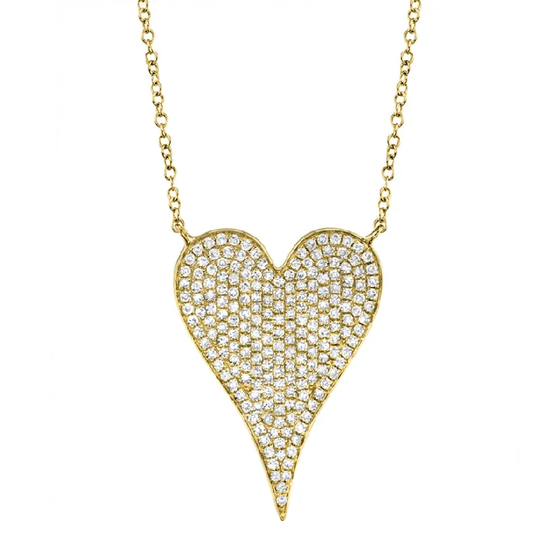 Elegant Diamond Necklaces-14K Yellow Gold Diamond Heart Necklace (Large)