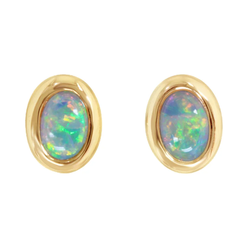 Bold Stud Earrings-14K Yellow Gold Australian Opal Stud Earrings