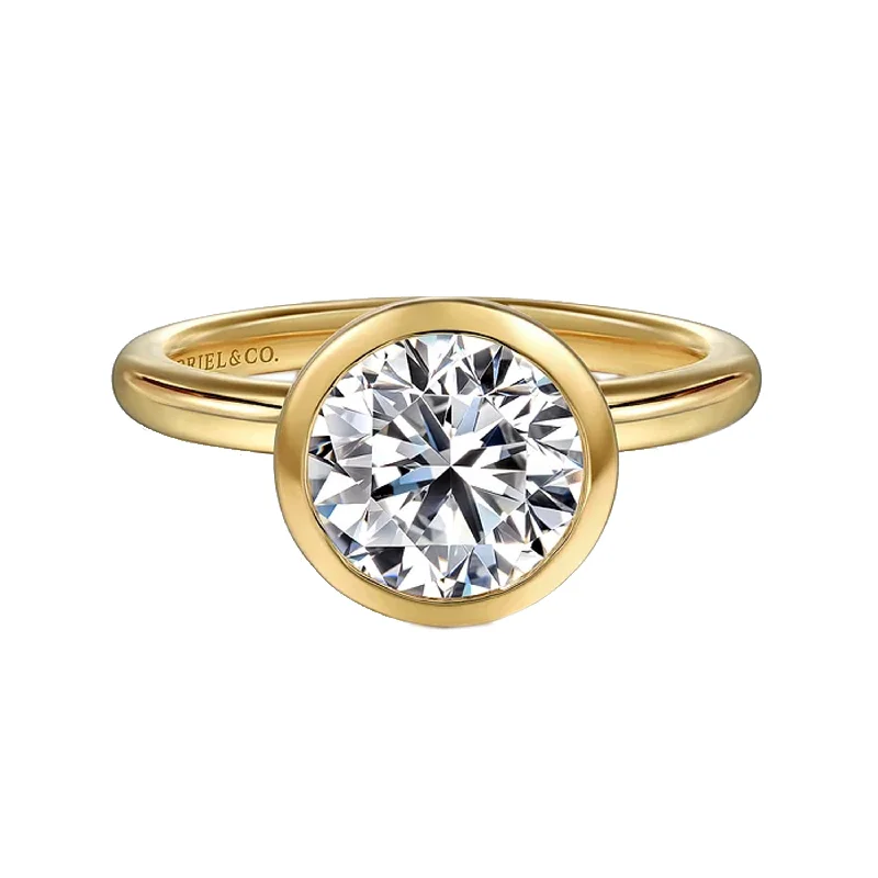 Elegant Wedding Rings-Gabriel 14K Yellow Gold Solitaire Bezel Set Engagement Ring Mounting