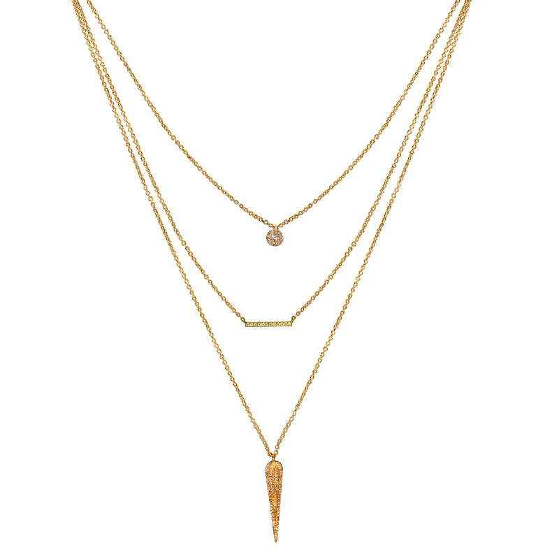 Minimalist Chain Necklaces-14K Yellow Gold Multi-Layered Diamond Necklace