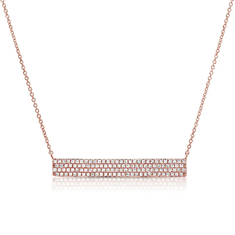 Luxury Emerald Necklaces-14K Rose Gold Diamond Pave Bar Necklace