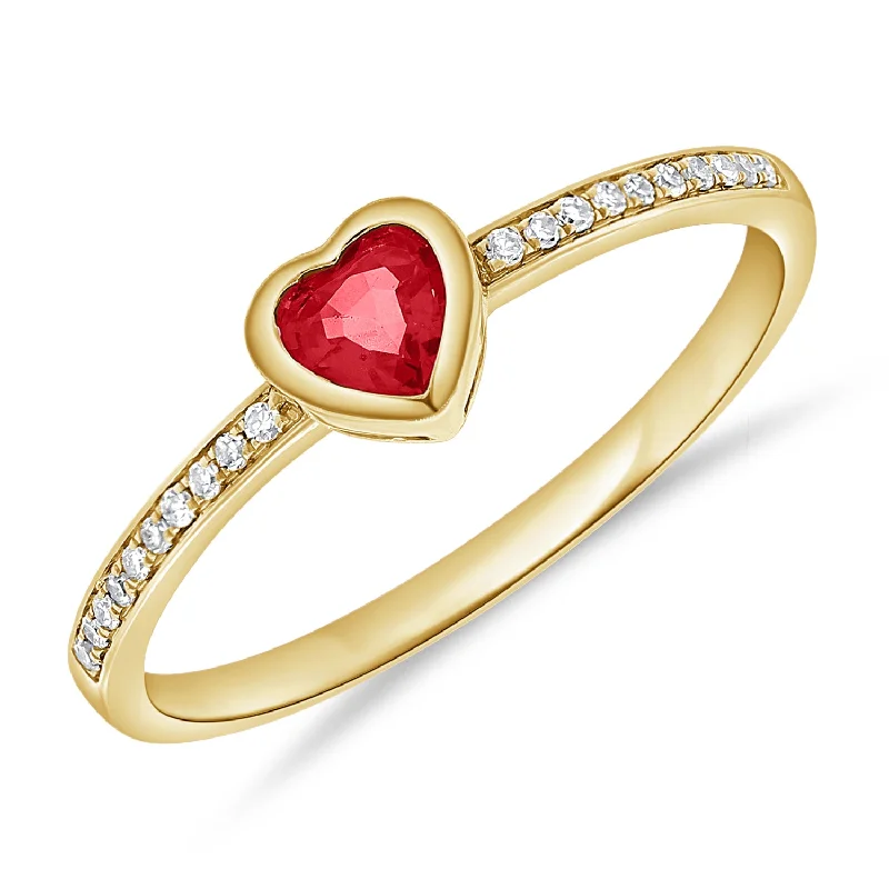 Wedding Ring Sets for Women-Heart Ring with Gorgeous Ruby & Diamonds