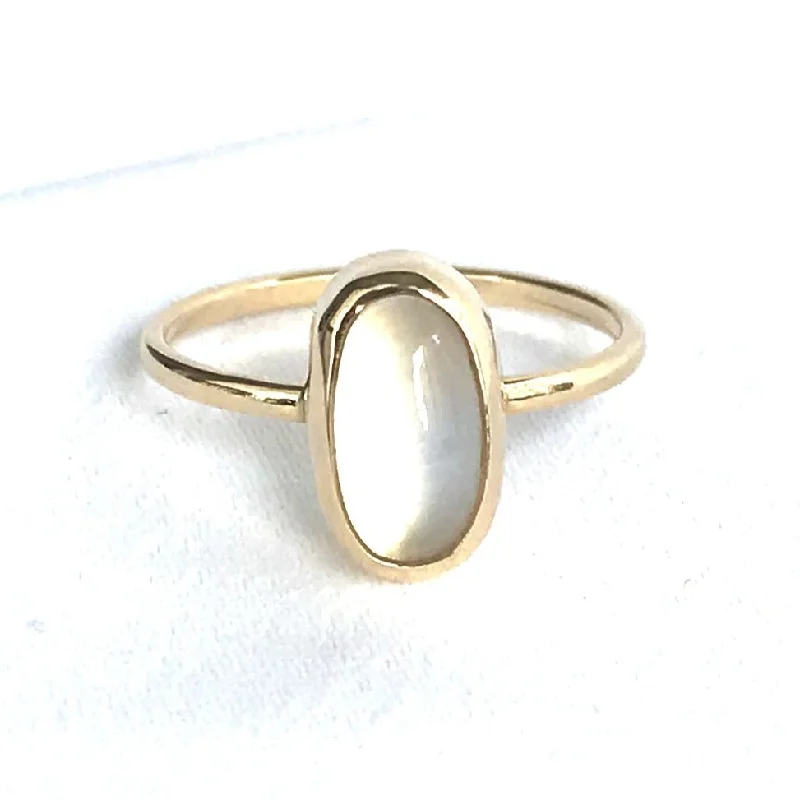 Unique Engagement Rings-Pristine Oval Moonstone Ring in 14K Yellow Gold