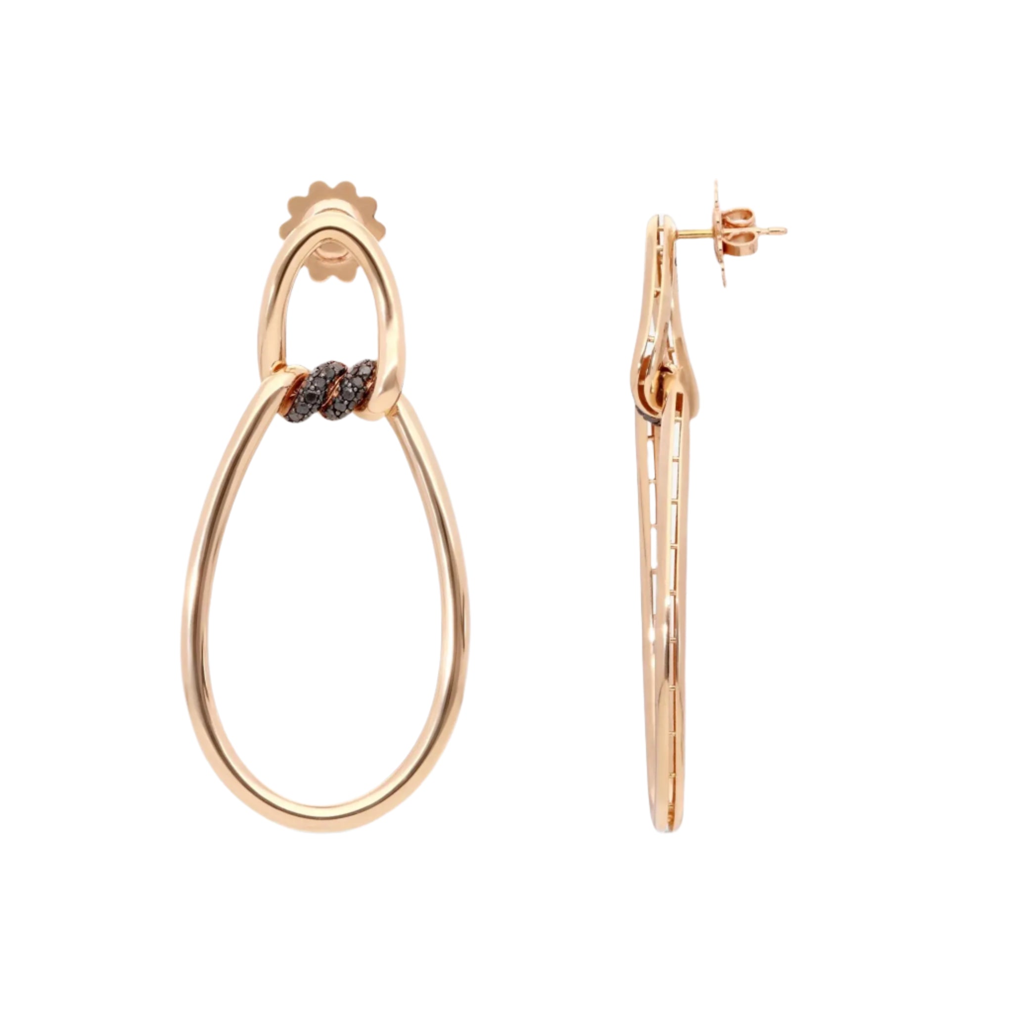 Crown Earrings-Cialoma Black Diamond Doorknocker Earrings in 18K Rose Gold