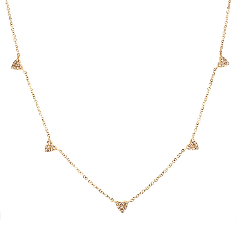 Large Pendant Necklaces-14K Yellow Gold Multi-Mini Diamond Heart Necklace