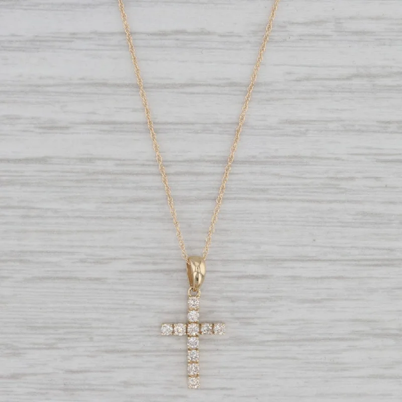 Handcrafted Gemstone Necklaces-New 0.25ctw Diamond Cross Pendant Necklace 14k Yellow Gold 18"