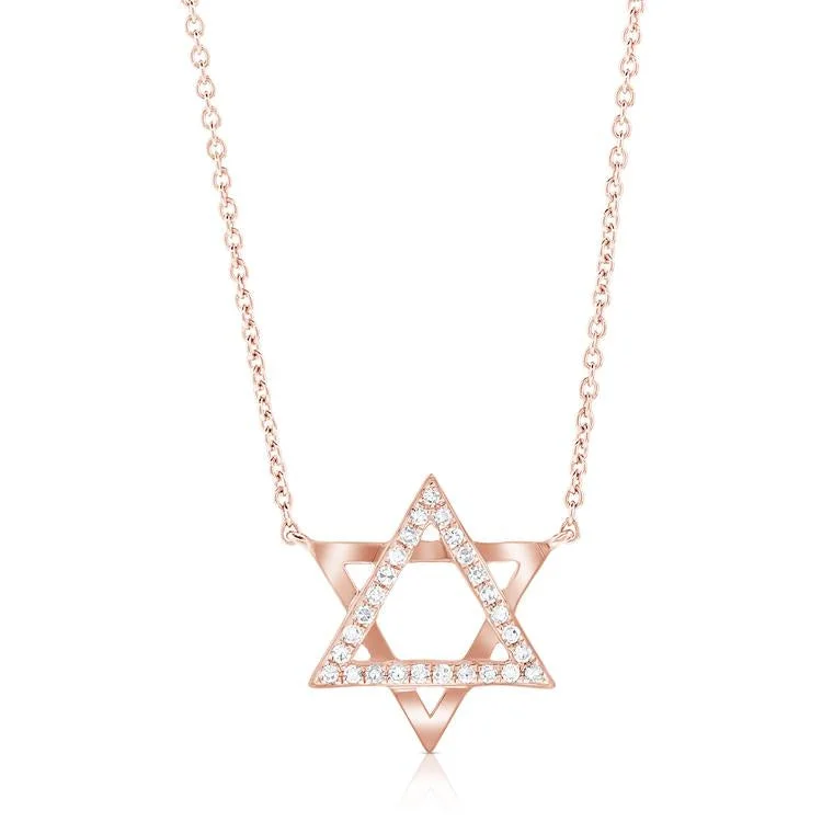 Thin Necklaces-14K Rose Gold Diamond Star of David Necklace