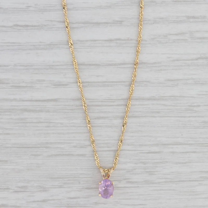 Gold Necklaces-0.64ct Oval Amethyst Solitaire Pendant Necklace 14k Gold 16" Singapore Chain