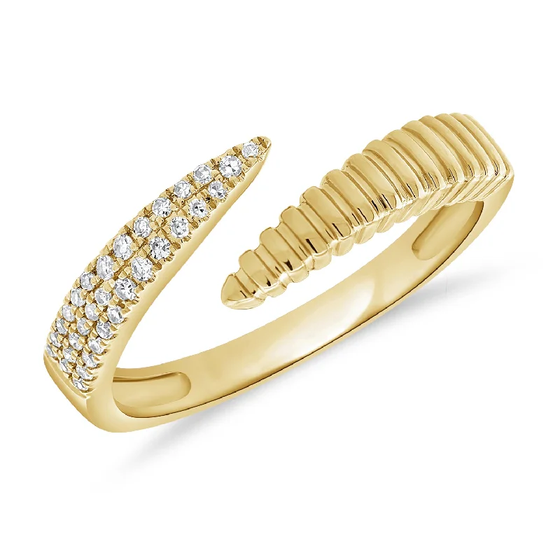 Small Rings-14K Gold Fluted Wrap Ring with Diamonds