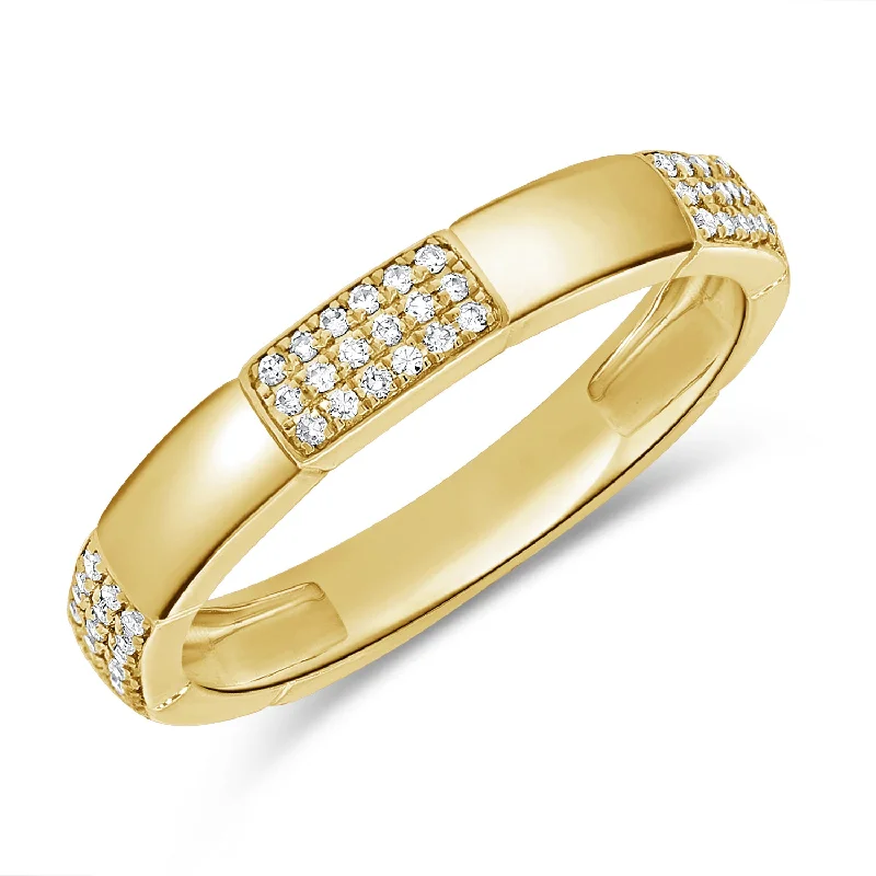 Trendy Rings-Modern 14K Gold Diamond Band Ring