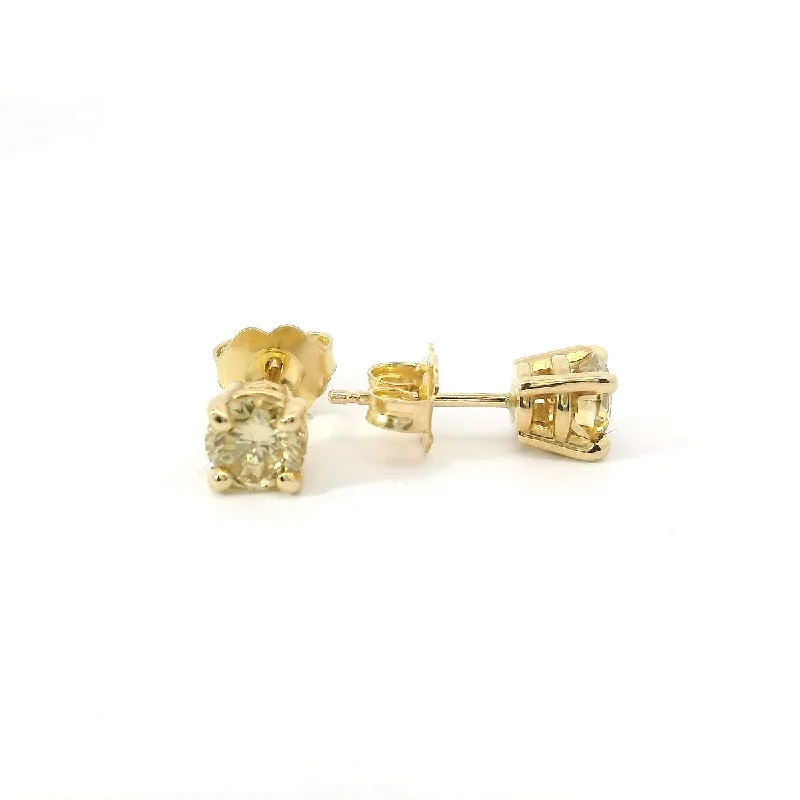 Minimalist Earrings-14K Natural Yellow Diamond Stud Earrings