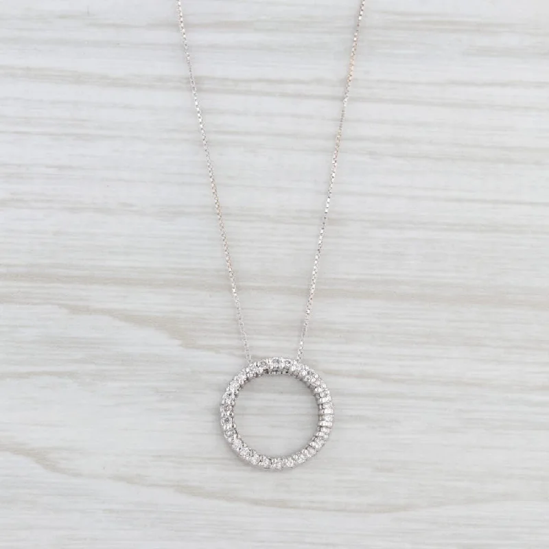 Chunky Necklaces-0.25ctw Diamond Eternity Circle Pendant Necklace 14k White Gold 20" Box Chain