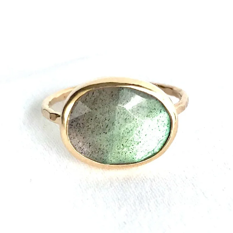 Cocktail Rings-Speckled Oval Labradorite Ring Set In 14K Yellow Gold Ring